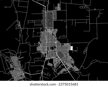 Vector city map of Nuevo Casas Grandes in Mexico with white roads isolated on a black background.