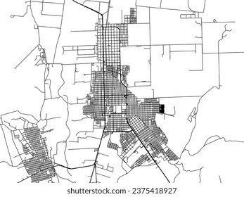 Vector city map of Nuevo Casas Grandes in Mexico with black roads isolated on a white background.