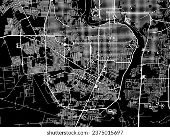 Vector city map of Nuevo Laredo in Mexico with white roads isolated on a black background.