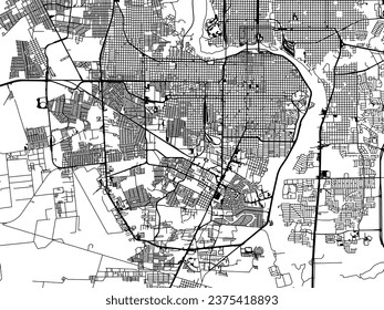 Vector city map of Nuevo Laredo in Mexico with black roads isolated on a white background.