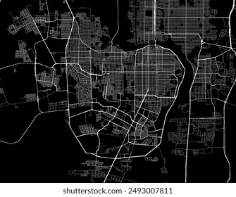 Vector city map of Nuevo Laredo in Mexico with white roads isolated on a black background.