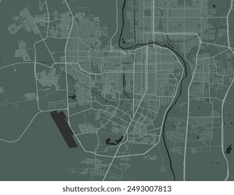 Vector city map of Nuevo Laredo in Mexico with white roads isolated on a green background.