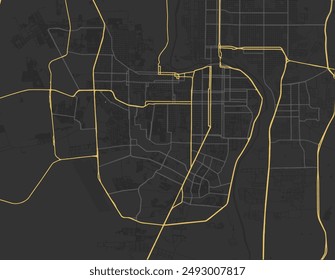 Vector city map of Nuevo Laredo in Mexico with yellow roads isolated on a brown background.