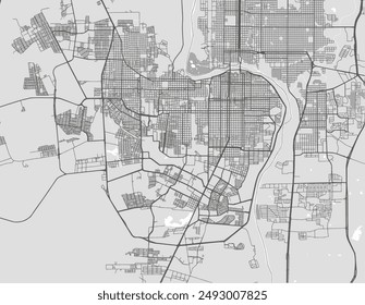 Vector city map of Nuevo Laredo in Mexico with black roads isolated on a grey background.