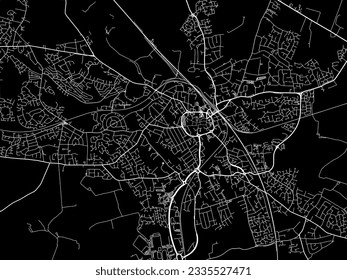 Mapa de la ciudad vectorial de Nuneaton en el Reino Unido con carreteras blancas aisladas en un fondo negro.