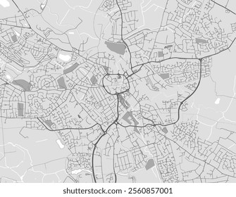 Vector city map of Nuneaton in the United Kingdom with black roads isolated on a grey background.