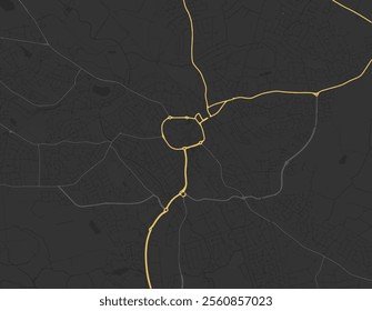 Vector city map of Nuneaton in the United Kingdom with yellow roads isolated on a brown background.