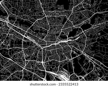 Vector city map of Nurnberg in Germany with white roads isolated on a black background.