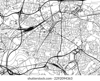 Mapa vectorial de Oberhausen en Alemania con carreteras negras aisladas en un fondo blanco.