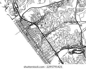 Vector city map of Oceanside California in the United States of America with black roads isolated on a white background.