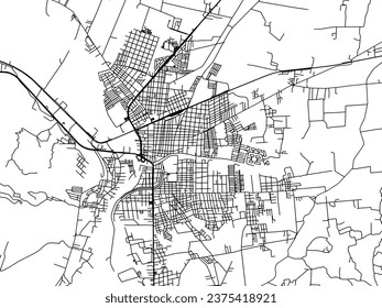 Vector city map of Ocotlan in Mexico with black roads isolated on a white background.