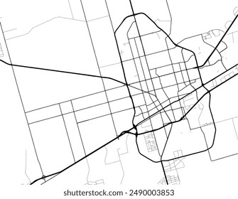 Vector city map of Odessa Texas in the United States of America with black roads isolated on a white background.