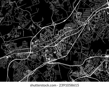 Mapa de la ciudad vectorial de Odintsovo en la Federación Rusa con caminos blancos aislados en un fondo negro.
