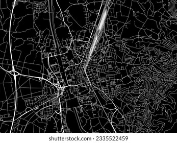 Vector city map of Offenburg in Germany with white roads isolated on a black background.