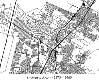 Vector city map of Ojo de Agua in Mexico with black roads isolated on a white background.