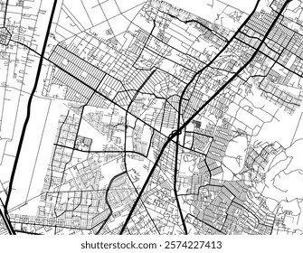 Vector city map of Ojo de Agua in Mexico with black roads isolated on a white background.