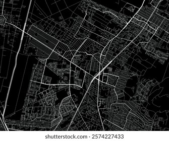 Vector city map of Ojo de Agua in Mexico with white roads isolated on a black background.