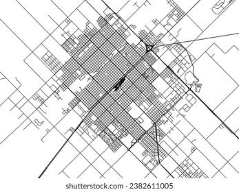 Mapa vectorial de Olavarria en Argentina con caminos negros aislados en un fondo blanco.