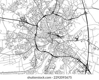 Mapa de la ciudad vectorial de Oldenburg en Alemania con carreteras negras aisladas en un fondo blanco.