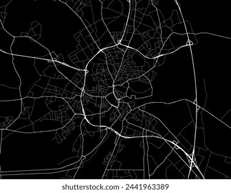 Vector mapa de la ciudad de Oldenburg en la Alemania con caminos blancos aislados sobre un fondo negro