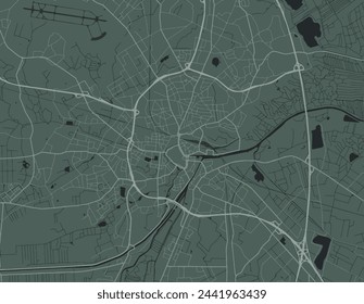 Vector mapa de la ciudad de Oldenburg en la Alemania con caminos blancos aislados en un fondo verde.