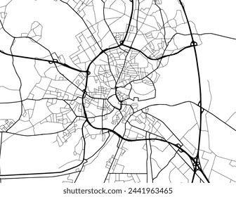 Vector mapa de la ciudad de Oldenburg en la Alemania con carreteras negras aisladas sobre un fondo blanco.