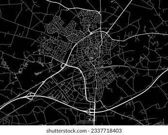 Stadtplan von Oldenzaal in den Niederlanden mit weißen Straßen einzeln auf schwarzem Hintergrund.