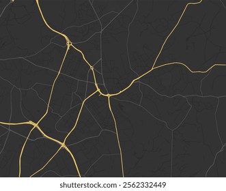 Vector city map of Oldham in the United Kingdom with yellow roads isolated on a brown background.