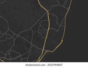 Vector city map of Olinda in Brazil with yellow roads isolated on a brown background.