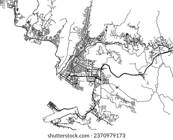 Vector city map of Olongapo in the Philippines with black roads isolated on a white background.