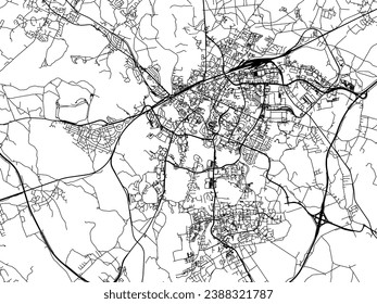 Mapa de la ciudad vectorial de Olsztyn en Polonia con carreteras negras aisladas en un fondo blanco.