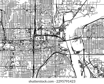 Mapa de la ciudad vectorial del Omaha Center Nebraska en los Estados Unidos de América con carreteras negras aisladas en un fondo blanco.