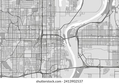 Vector city map of Omaha Center Nebraska in the United States of America with black roads isolated on a grey background.