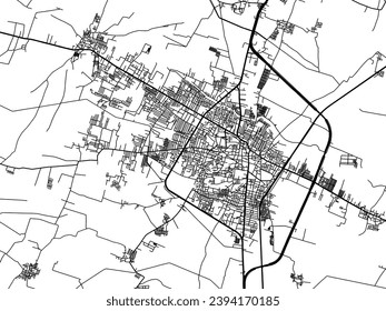 Vector city map of Ongole in the Republic of India with black roads isolated on a white background.