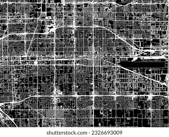 Vector city map of Ontario California in the United States of America with white roads isolated on a black background.