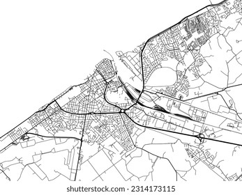 Vector city map of Oostende in Belgium with black roads isolated on a white background.