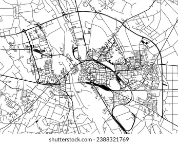 Vector city map of Opole in Poland with black roads isolated on a white background.