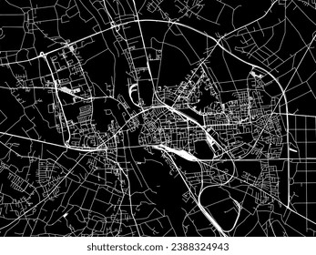 Vector city map of Opole in Poland with white roads isolated on a black background.