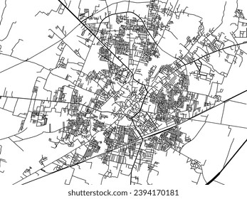 Vector city map of Orai in the Republic of India with black roads isolated on a white background.