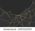 Vector city map of Oran in Algeria with yellow roads isolated on a brown background.