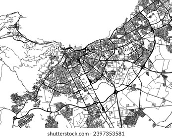 Vector city map of Oran in Algeria with black roads isolated on a white background.