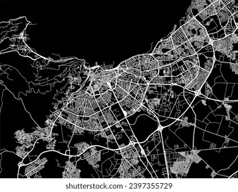 Vector city map of Oran in Algeria with white roads isolated on a black background.