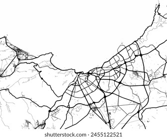 Vector city map of Oran in Algeria with black roads isolated on a white background.