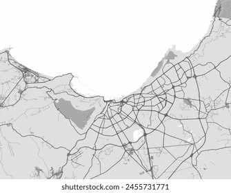 Vector city map of Oran in Algeria with black roads isolated on a grey background.