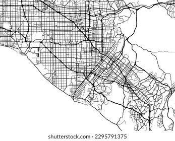 Vector city map of Orange County California in the United States of America with black roads isolated on a white background.