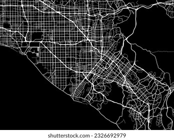 Vector city map of Orange County California in the United States of America with white roads isolated on a black background.