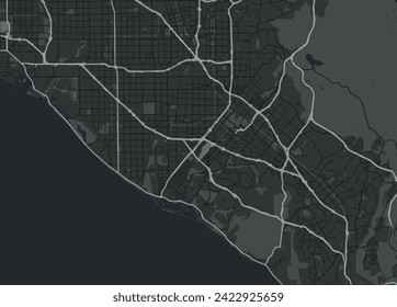 Mapa de la ciudad vectorial del condado de Orange California en Estados Unidos de América con carreteras blancas aisladas en un fondo gris.