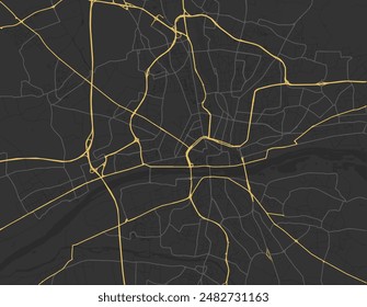 Vector city map of Orleans in France with yellow roads isolated on a brown background.