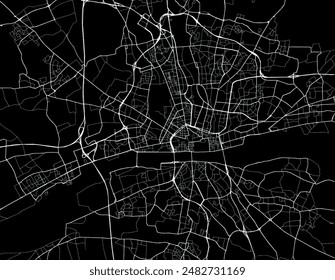 Vector city map of Orleans in France with white roads isolated on a black background.