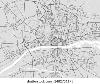 Vector city map of Orleans in France with black roads isolated on a grey background.